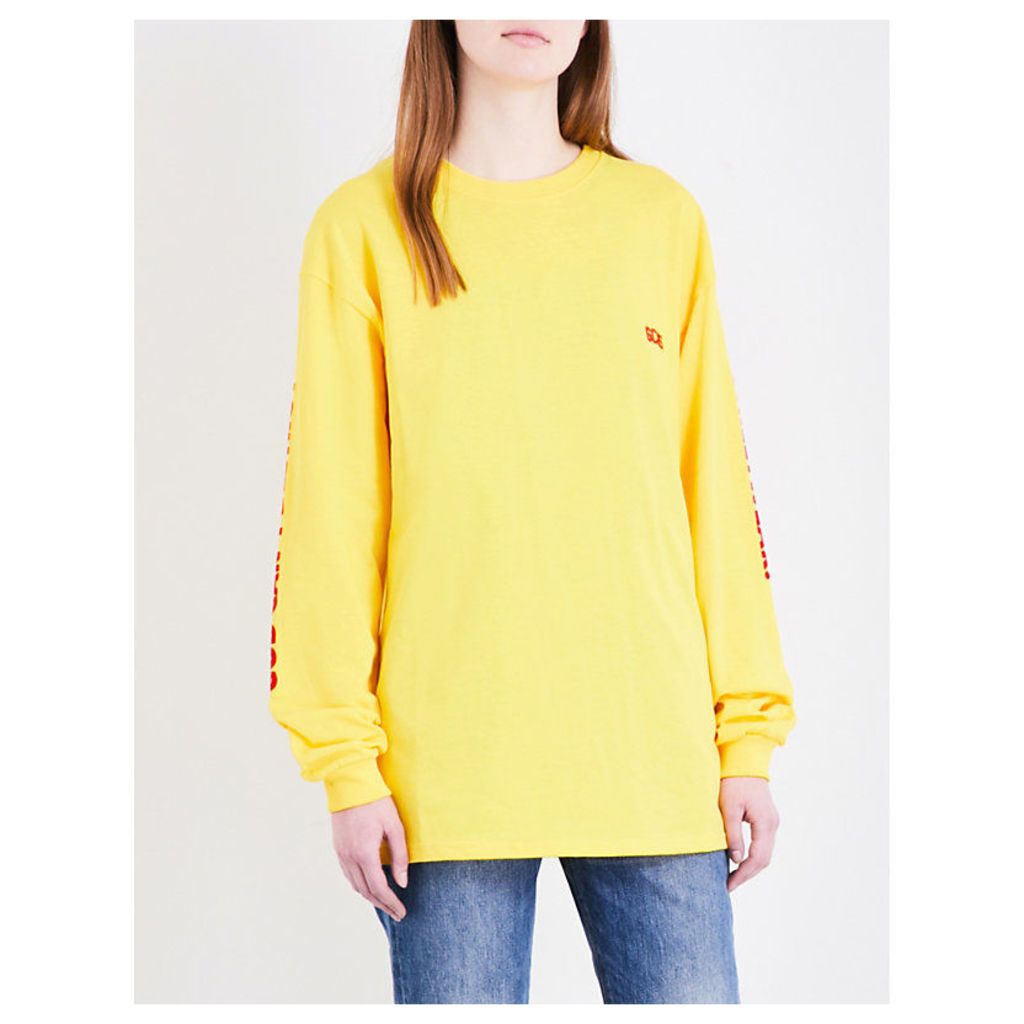 GCDS Flocked-logo cotton-jersey top, Women's, Size: M, Yellow