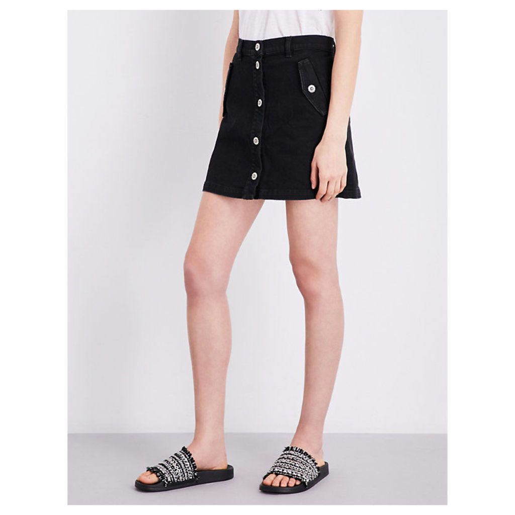 The Kooples Button-up high-rise stretch-denim skirt, Women's, Size: M, Bla01