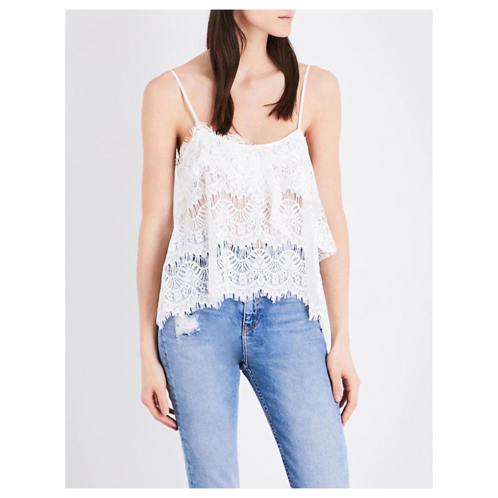Flared-overlay scalloped lace camisole