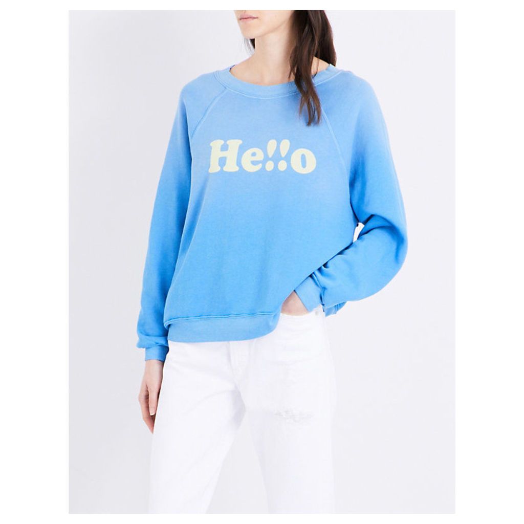 Wildfox Hello printed cotton-jersey sweatshirt, Women's, Size: XS, Portrait blue