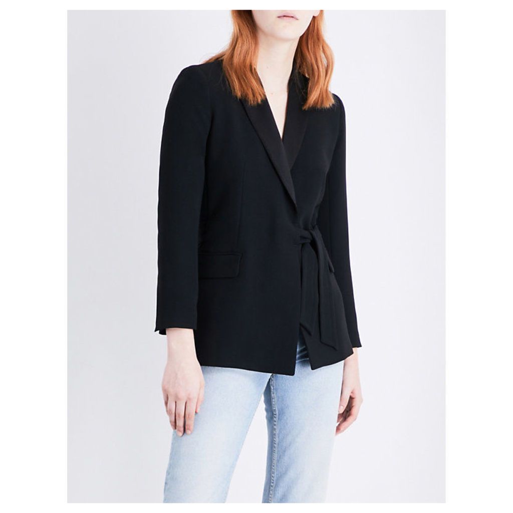 Sandro Asymmetric self-tie woven blazer, Women's, Size: 8, Black