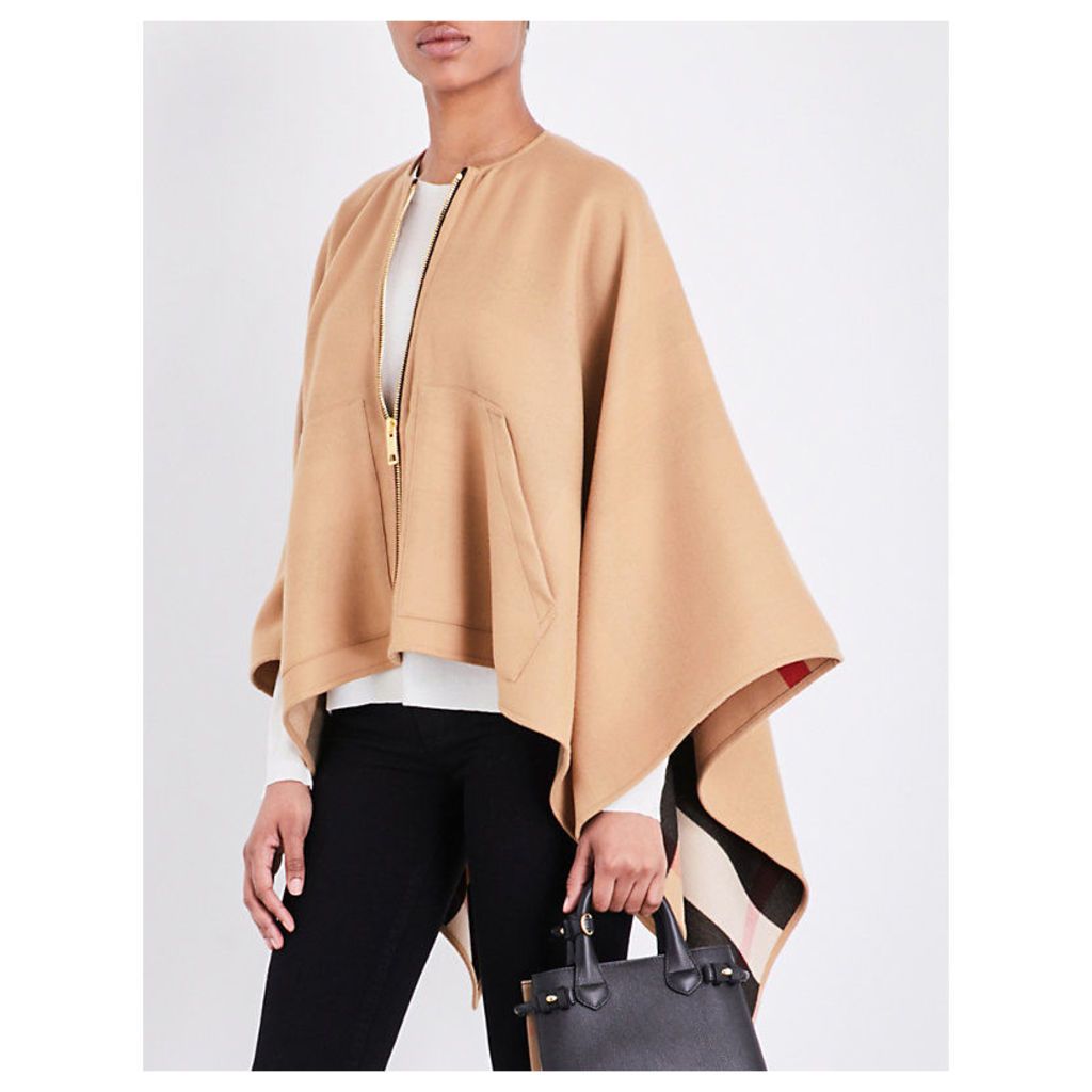 Burberry Zip-up merino wool cape, Women's, Camel