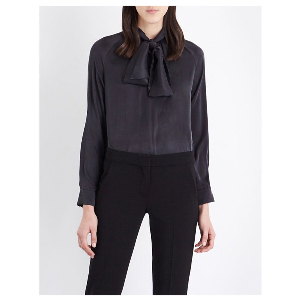 Max Mara Soraia pussybow silk-georgette blouse, Women's, Size: 12, Black