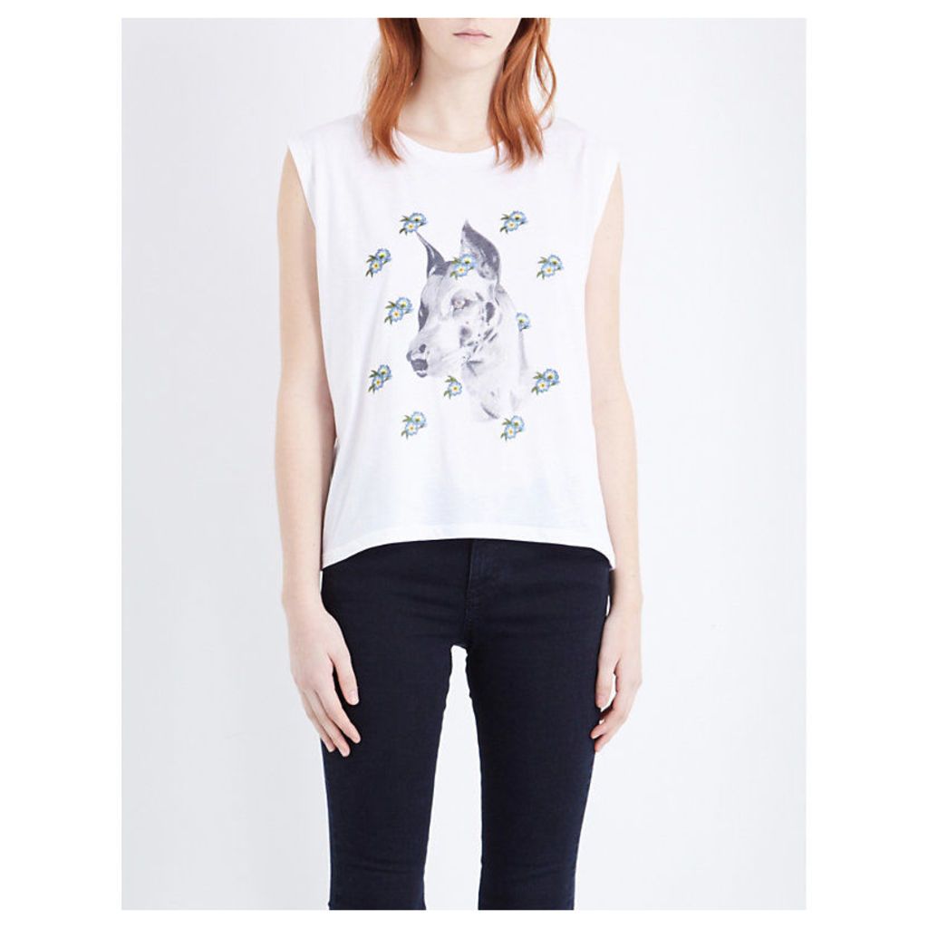 Stella Mccartney Dog-print cotton-jersey top, Women's, Size: 14, White