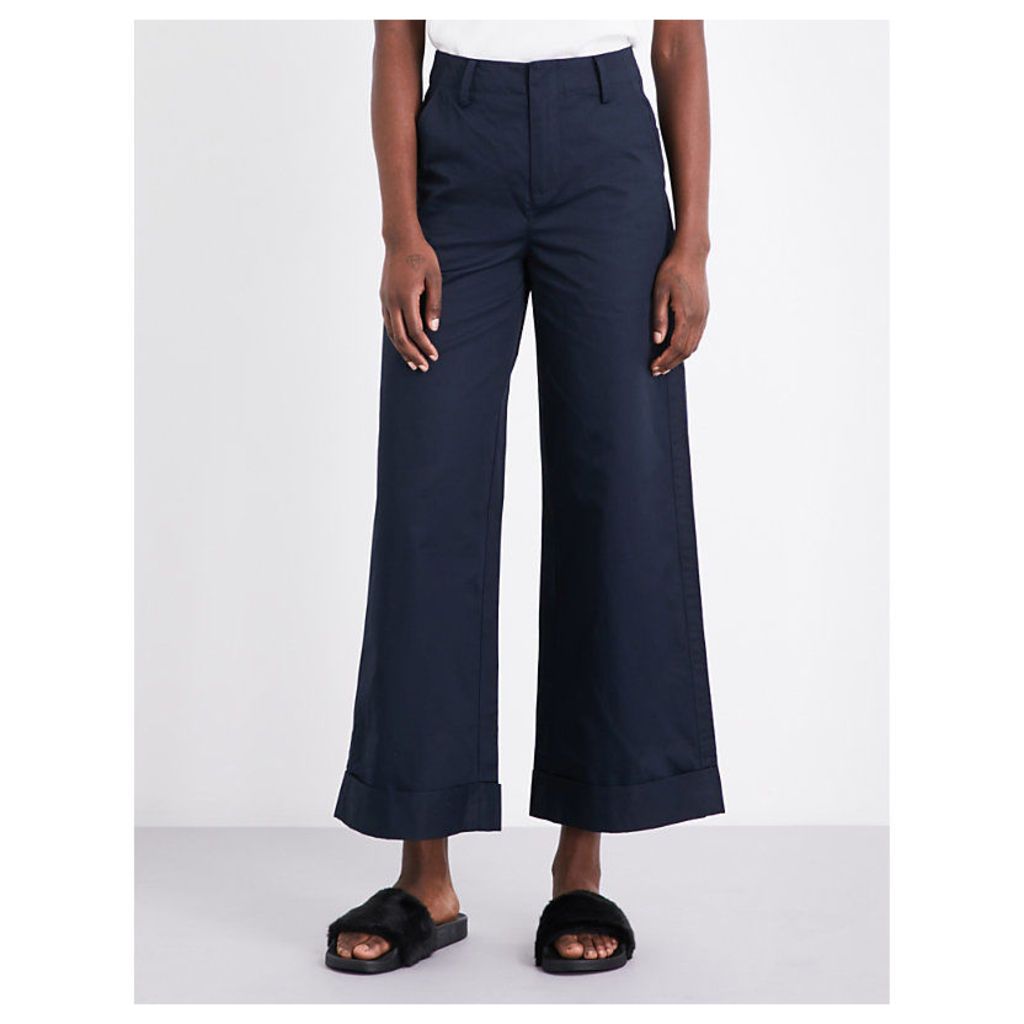 Mo&Co. Wide-leg cotton trousers, Women's, Size: L, Dress blues