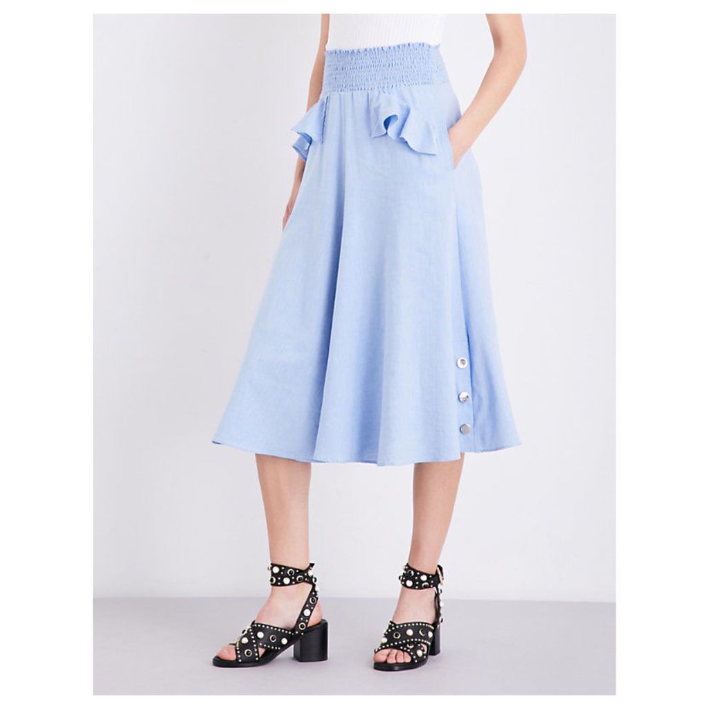 Maje Jiliio cotton-twill midi skirt, Size: M, Bleu