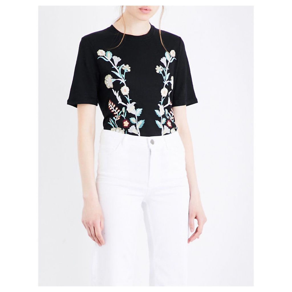 Trinite floral-embroidered linen T-shirt