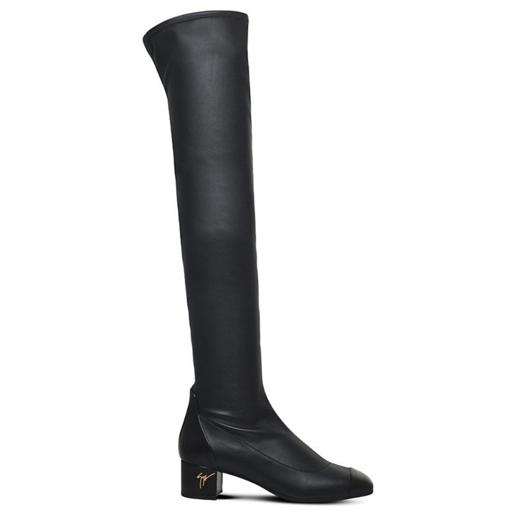 Stretch-leather over-the-knee boots