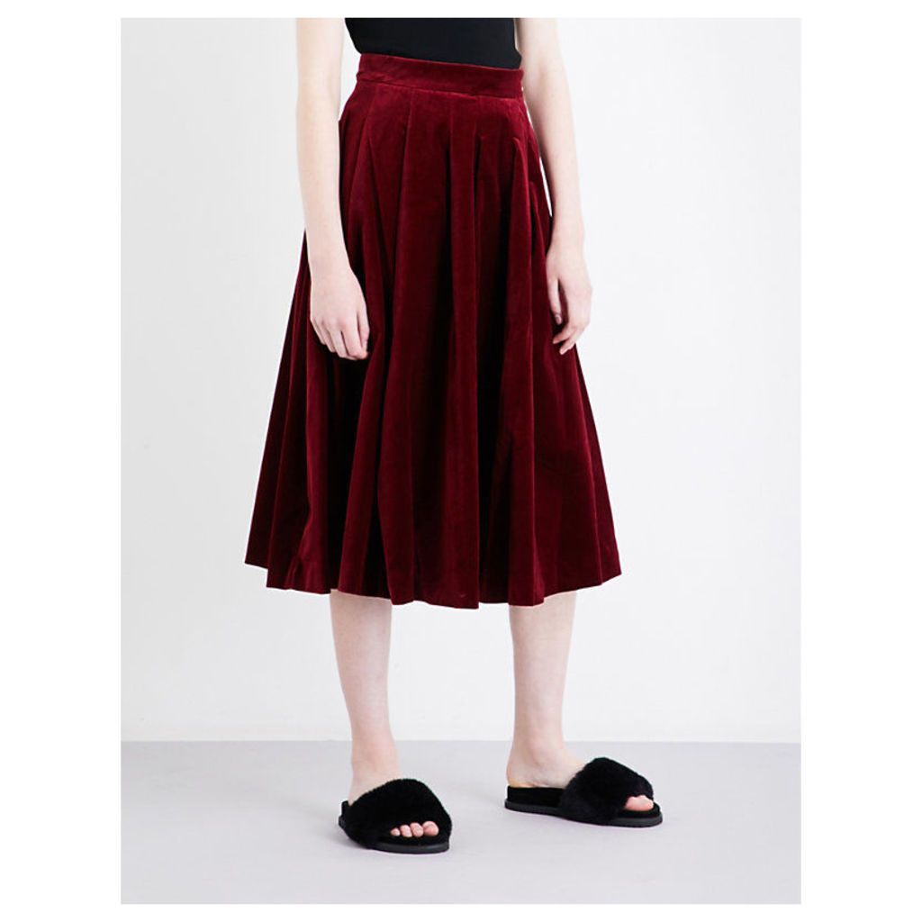 High-rise cotton-velvet skirt