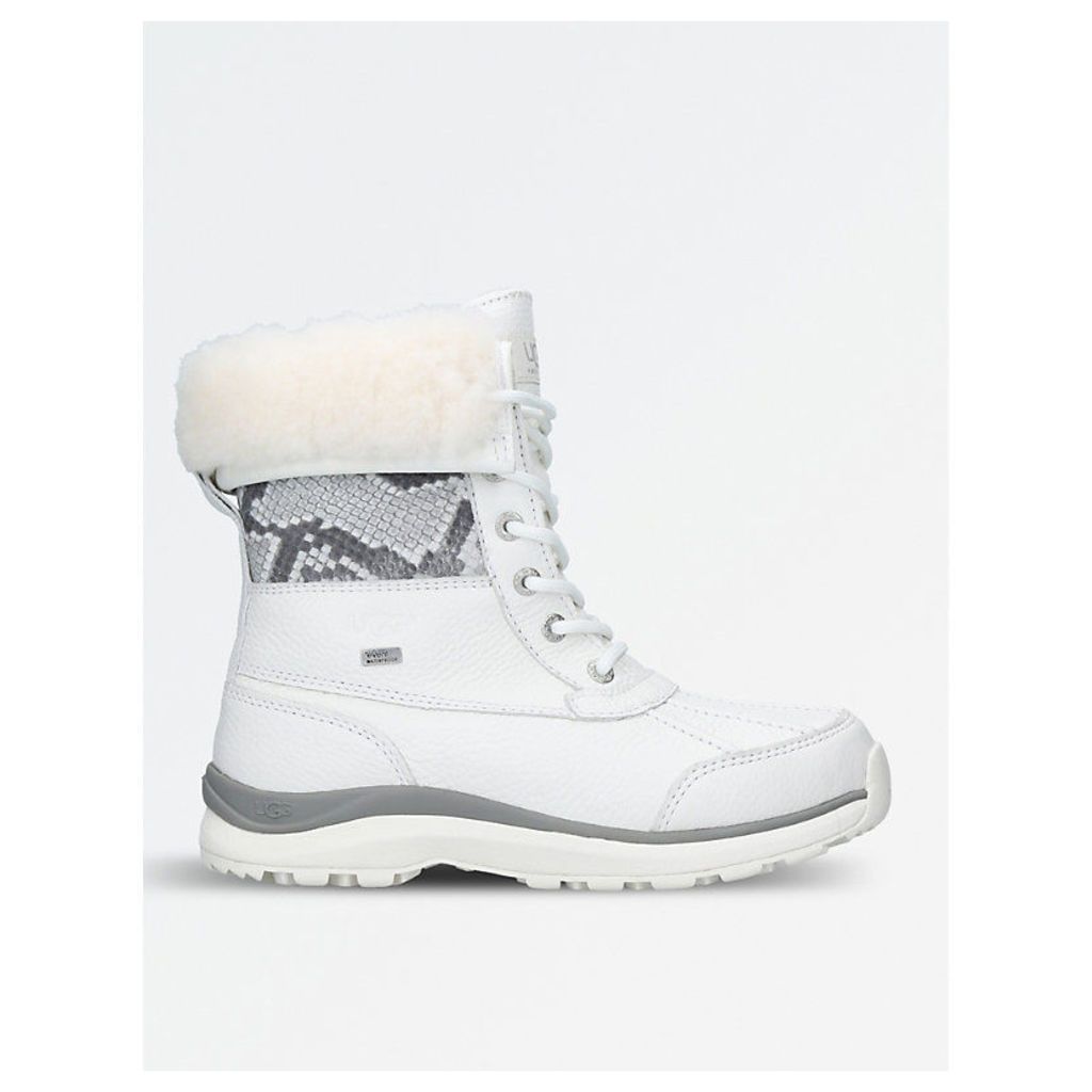 Ugg Ladies White EmBootsssed Waterproof Adirondeck Iii Leather And Wool-Lined Boots