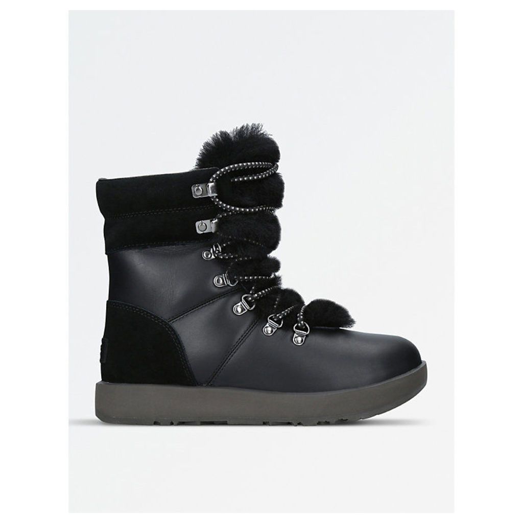 Ugg Ladies Black Contrast Luxe Viki Waterproof Leather, Suede And Sheepskin Boots