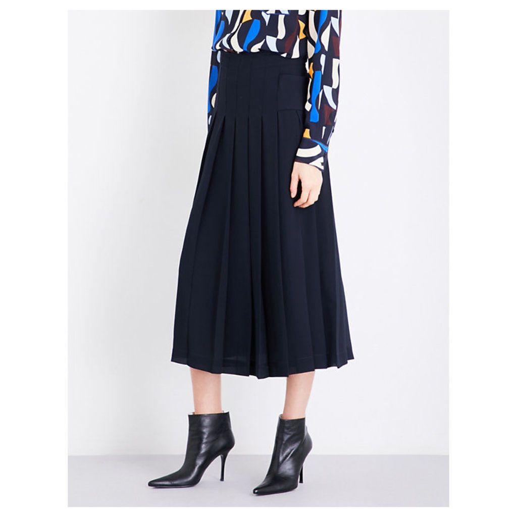 Victoria Beckham Dark Navy Layered Pleated Georgette Midi Skirt