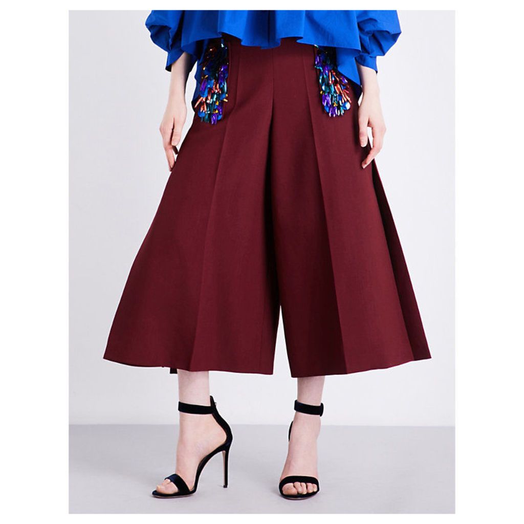 Embellished wide-leg wool-blend trousers
