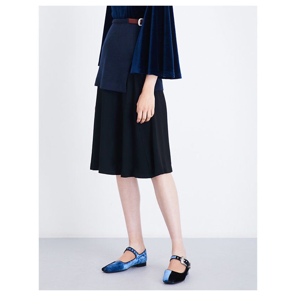 A-line wool-jersey and crepe skirt