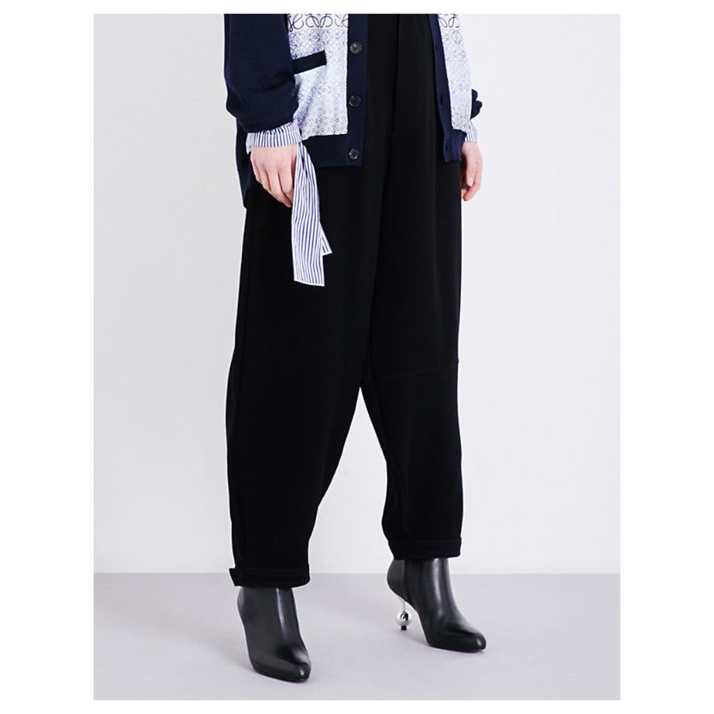 Wide pleated high-rise crepe trousers
