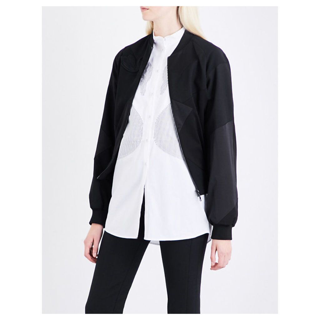 Victoria Beckham Ladies Black Exposed Zip Swan-Patch Wool, Silk And Shell Bomber Jacket