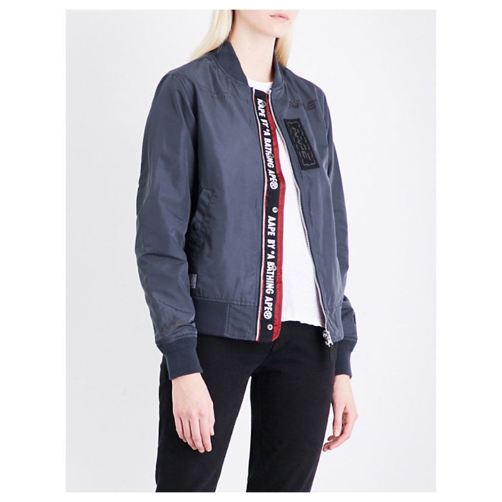 Aape Ladies Blue Functional Exposed Zip Reversible Patch-Embroidered Shell Jacket