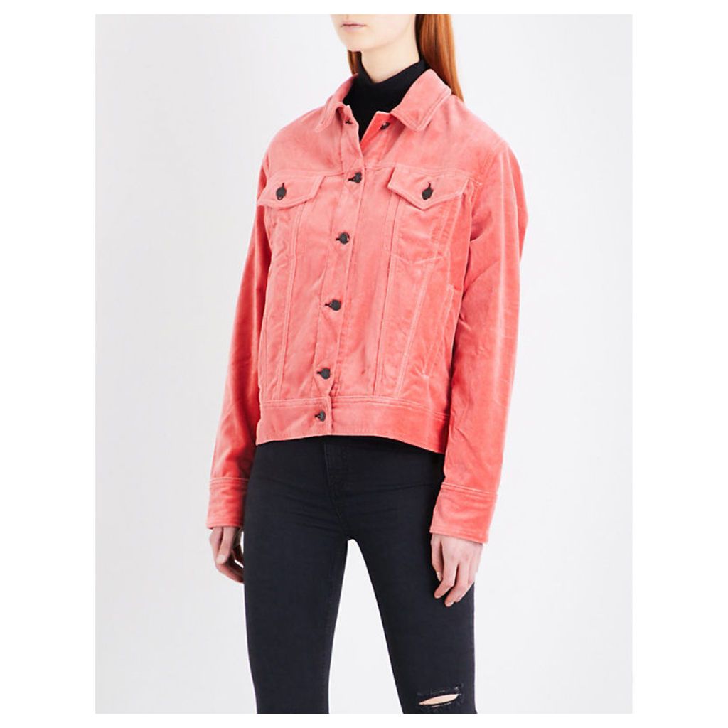 Rag & Bone Ladies Red Buttoned Luxe Oversized Cotton-Velvet Jacket, Size: S