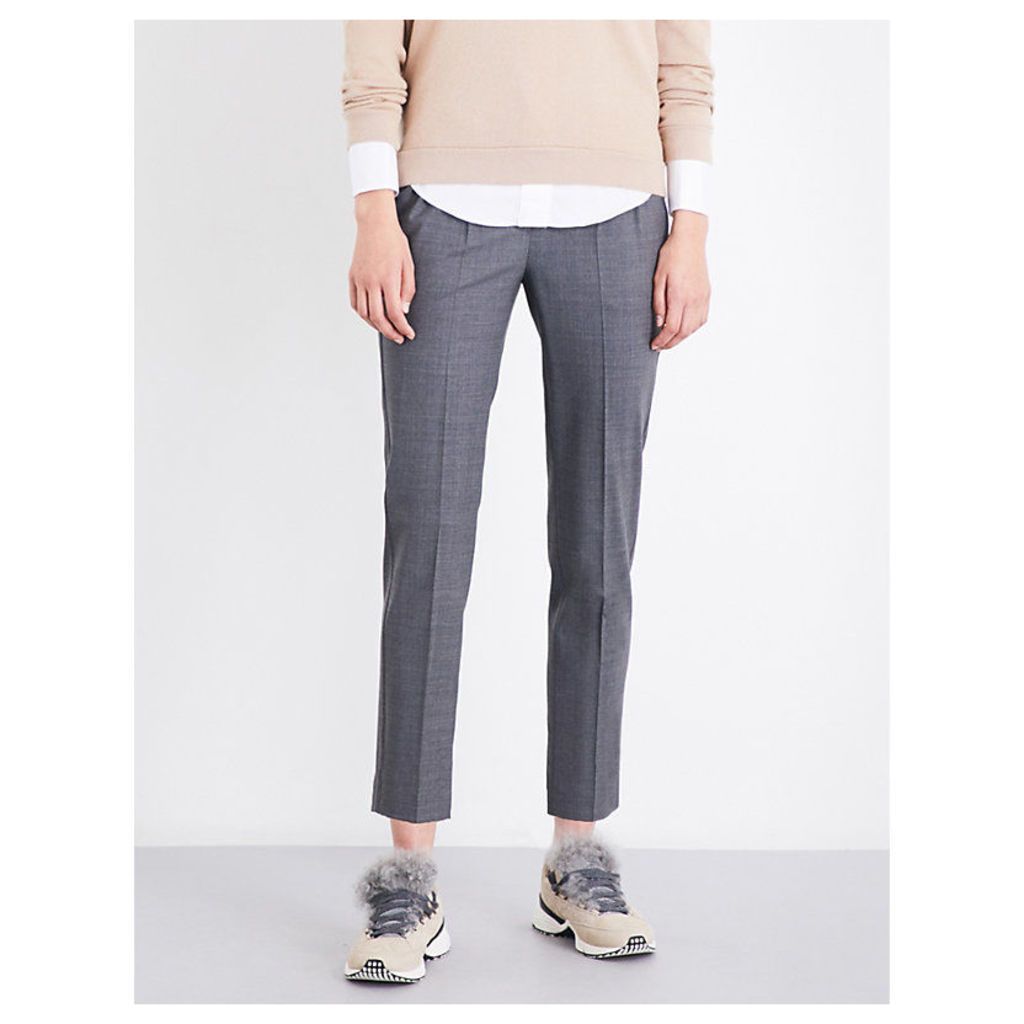 Chain-trimmed tapered high-rise virgin wool-blend trousers