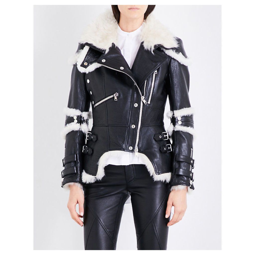 Biker-collar leather and shearling jacket