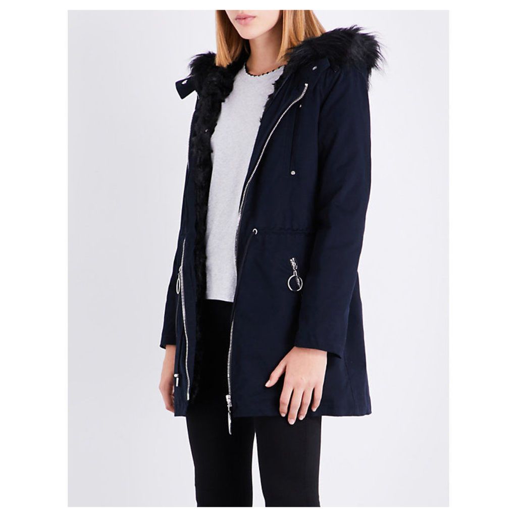 Faux-fur-lined stretch-cotton coat