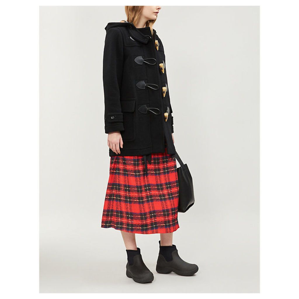 Burberry Womens Black Check Merton Wool-Blend Duffle Coat
