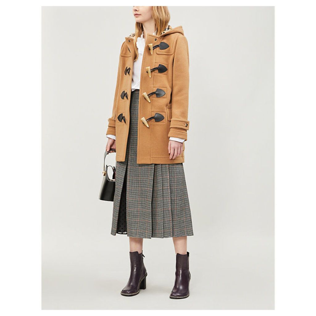 Burberry Womens Camel Brown Check Merton Wool-Blend Duffle Coat