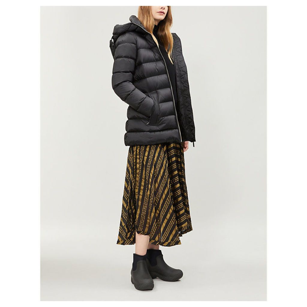 Burberry Water Resistant Womens Black Check Limehouse Hooded Shell-Down Puffer Coat