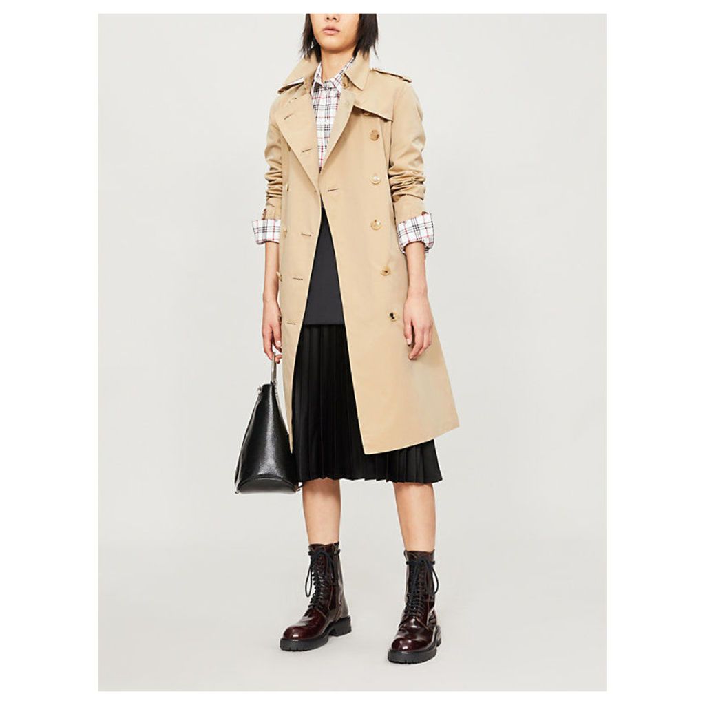 Burberry Protective Womens Beige The Kensington Heritage Check-Lined Cotton-Gabardine Trench Coat