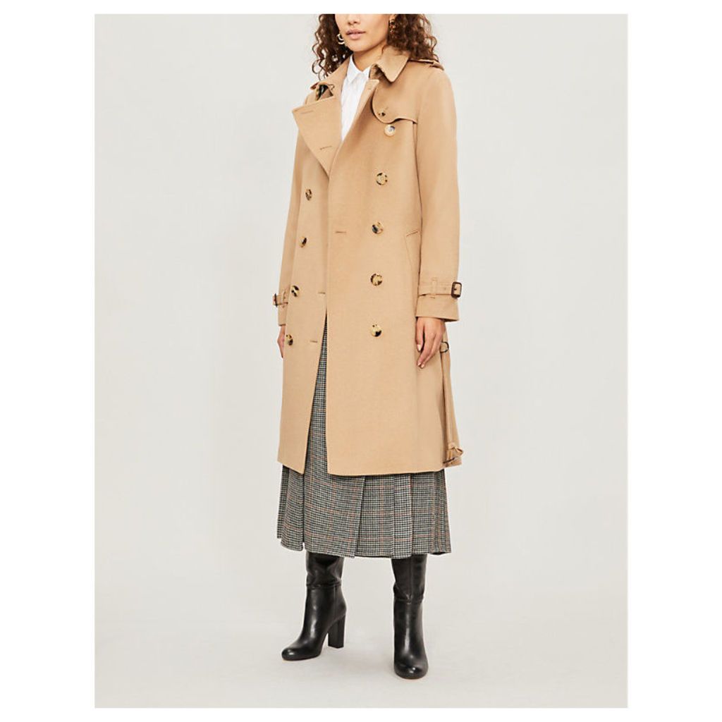 Burberry Womens Camel Brown Check The Heritage Long Kensington Cotton Trench Coat