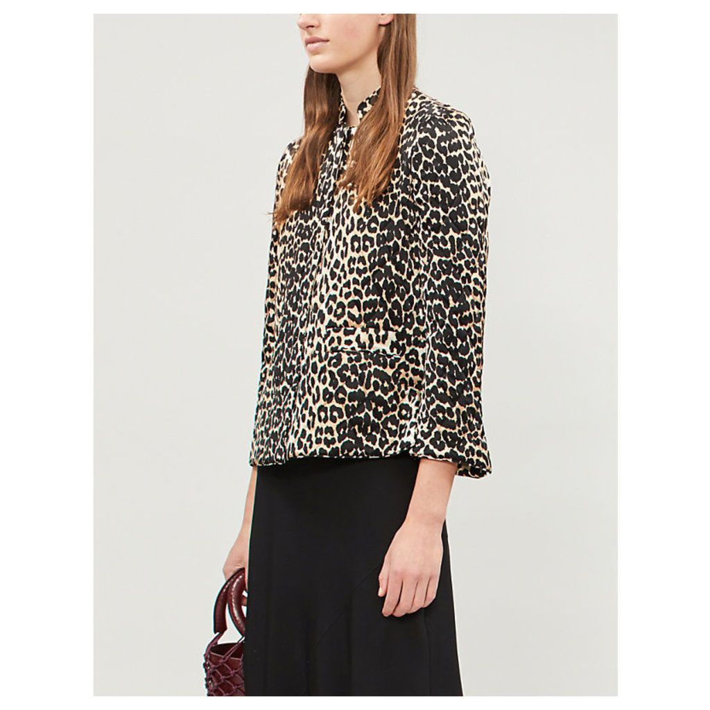 Leopard-print quilted satin jacket