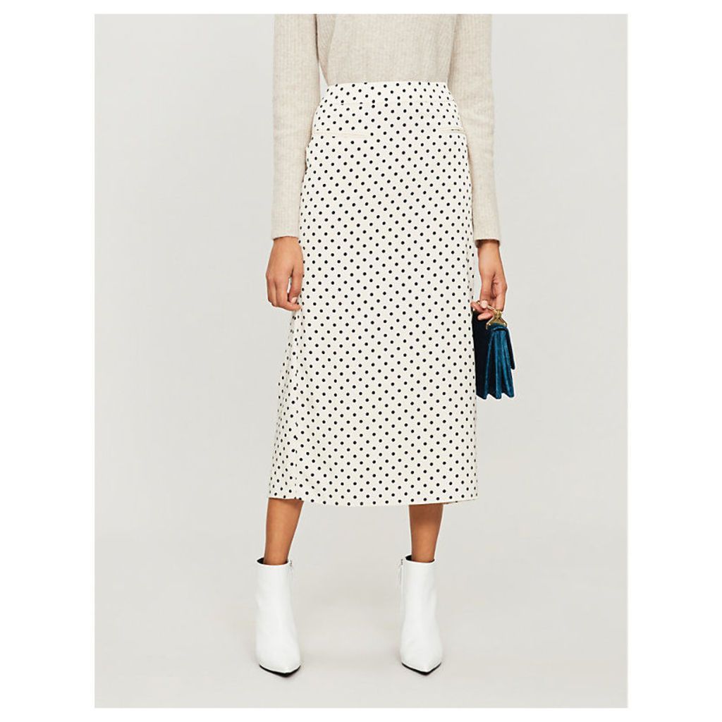 Mina polka dot-print crepe midi skirt