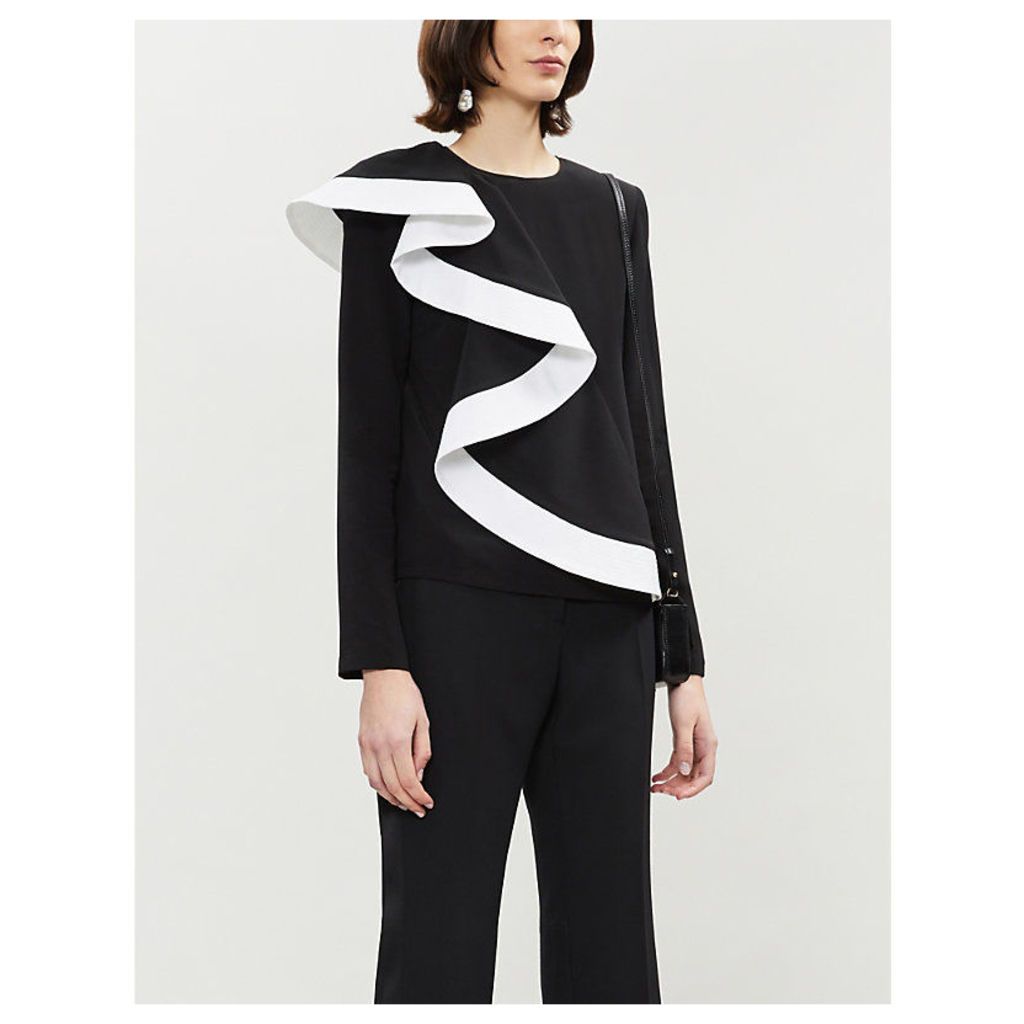 Givenchy Ladies Black Contrast-Ruffle Silk-Crepe Top