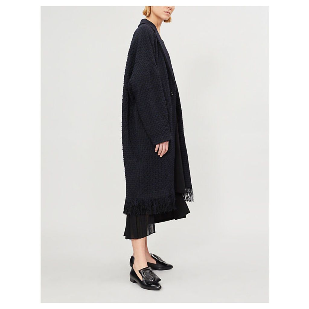 Fringed woven cocoon coat