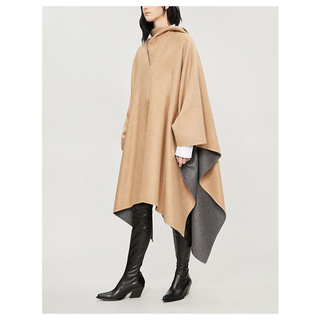 Hooded brushed-cashmere cape