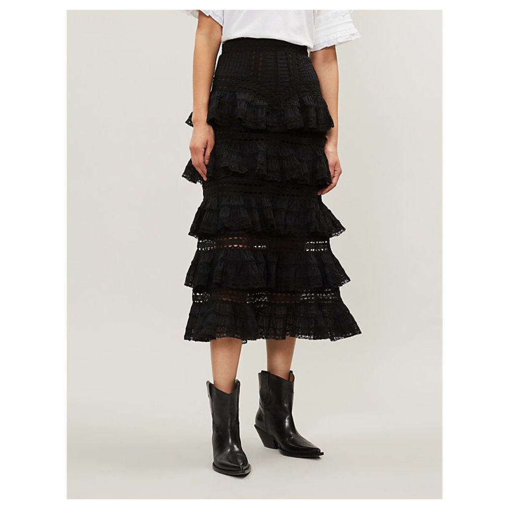 Zimmermann Black Floral Juniper Cotton Pintuck Skirt