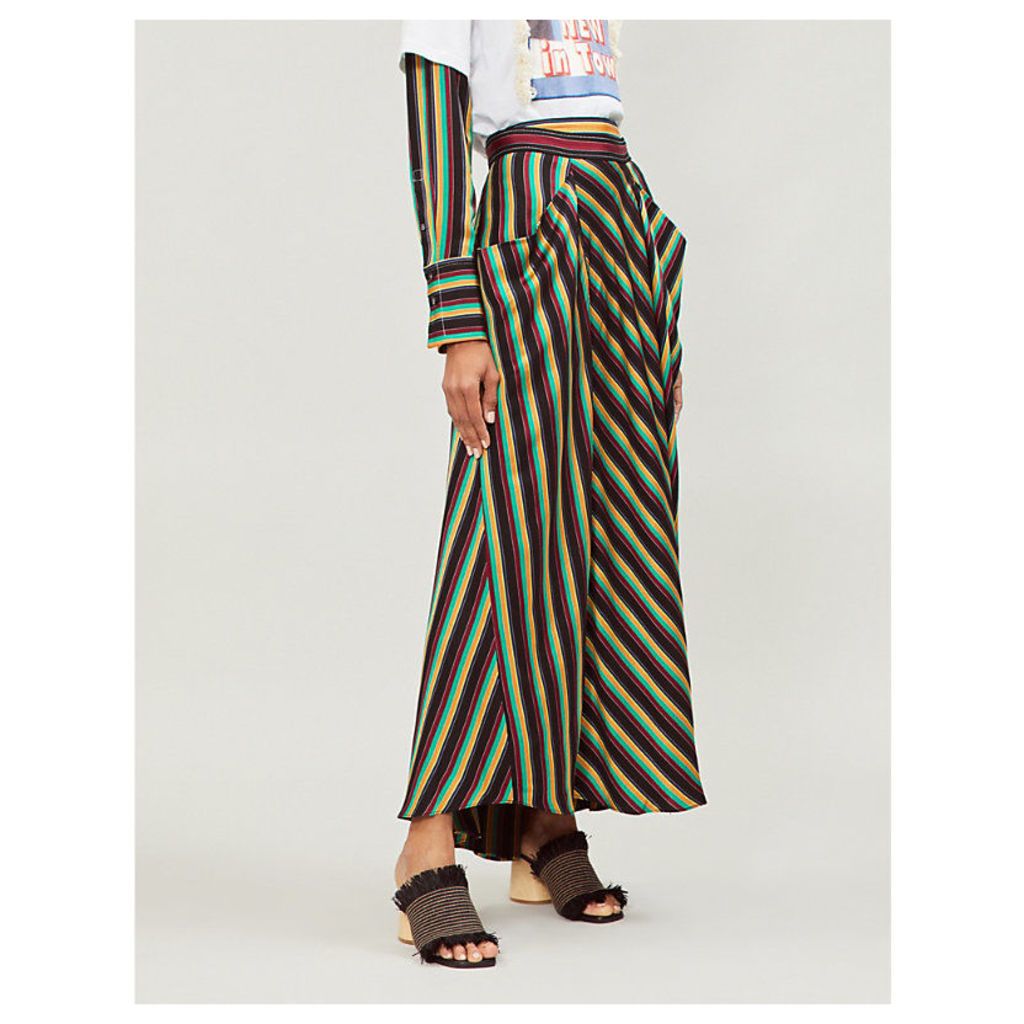 Asymmetric striped high-rise satin skirt