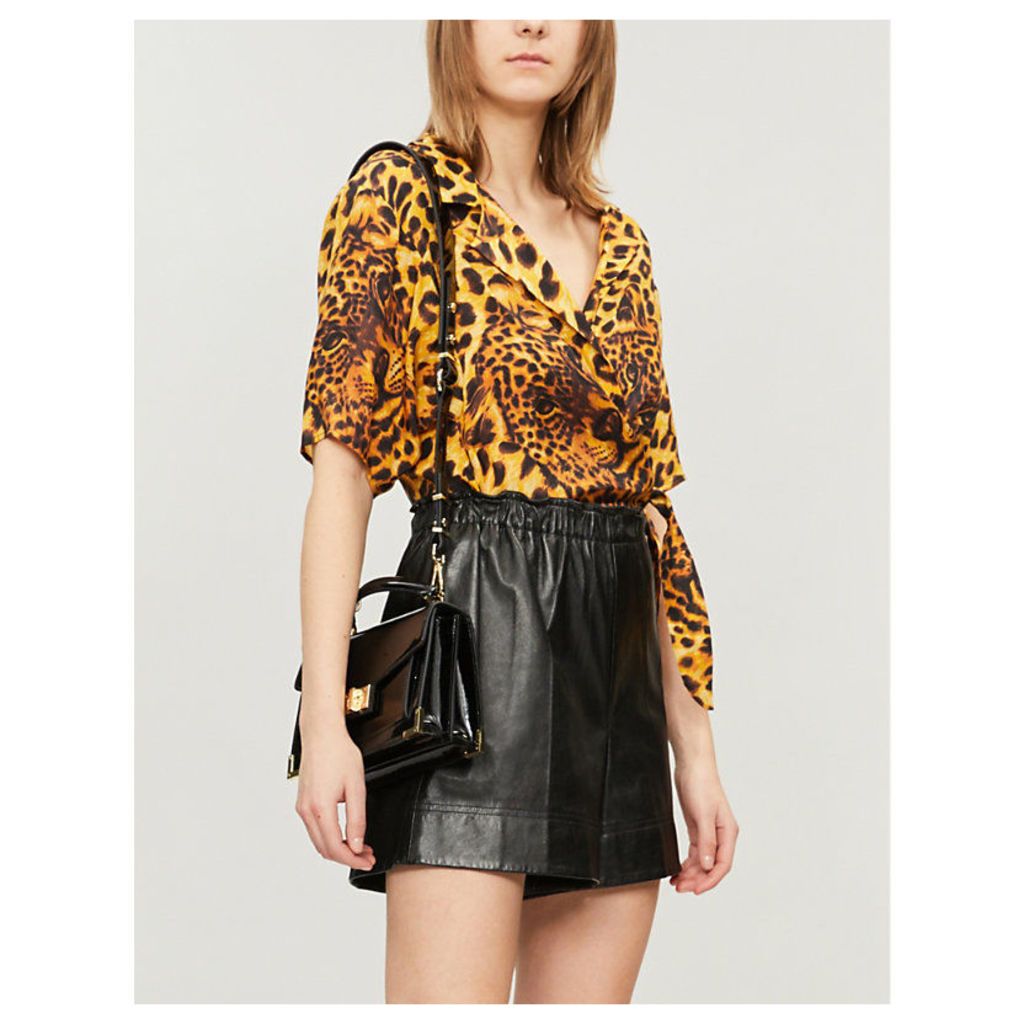 Ghost Leopard cropped crepe blouse