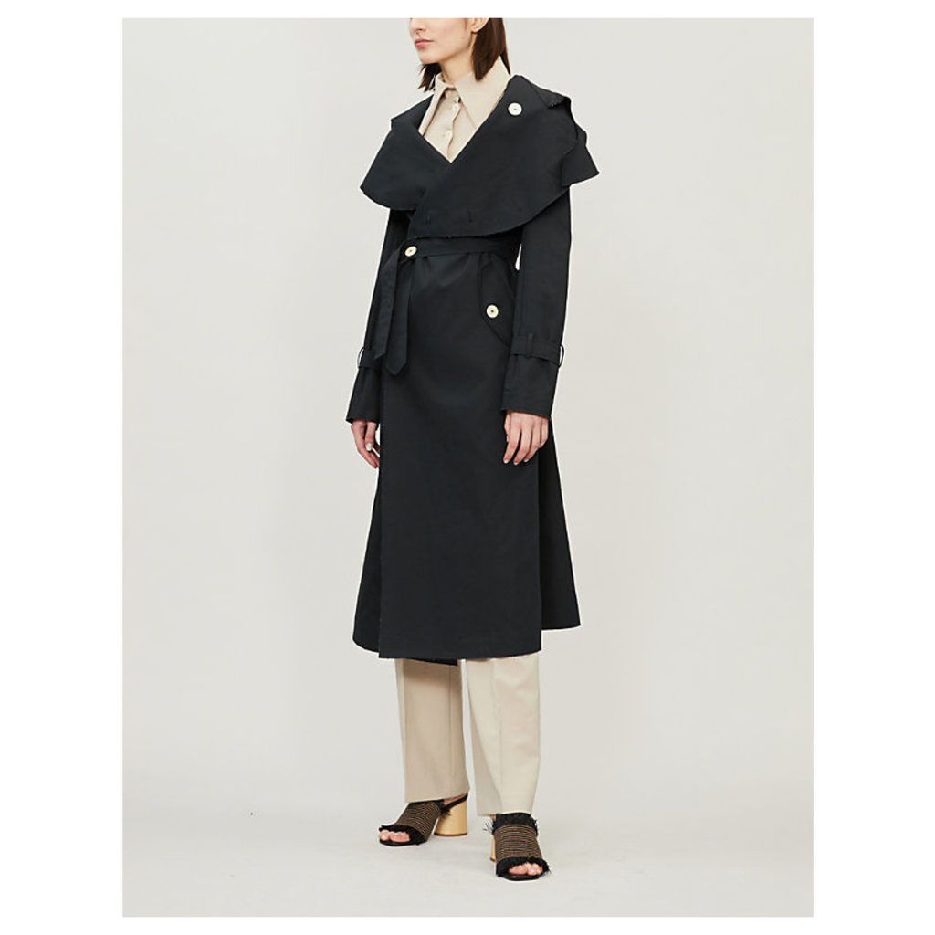 Oversized-collar cotton trench coat