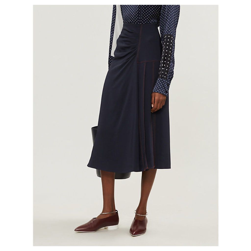 Sahara high-waist pleat-panelled satin midi skirt