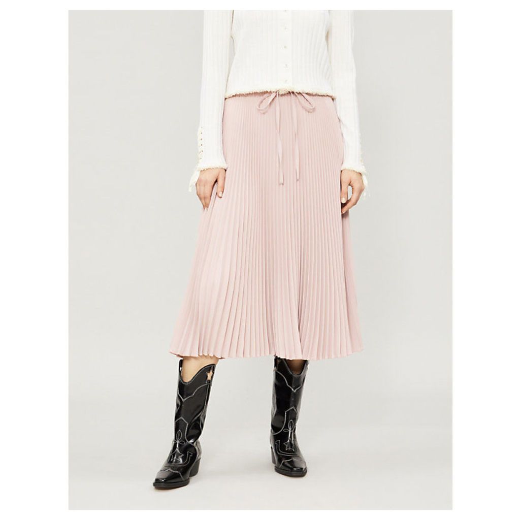 Pleated stretch-crepe midi skirt