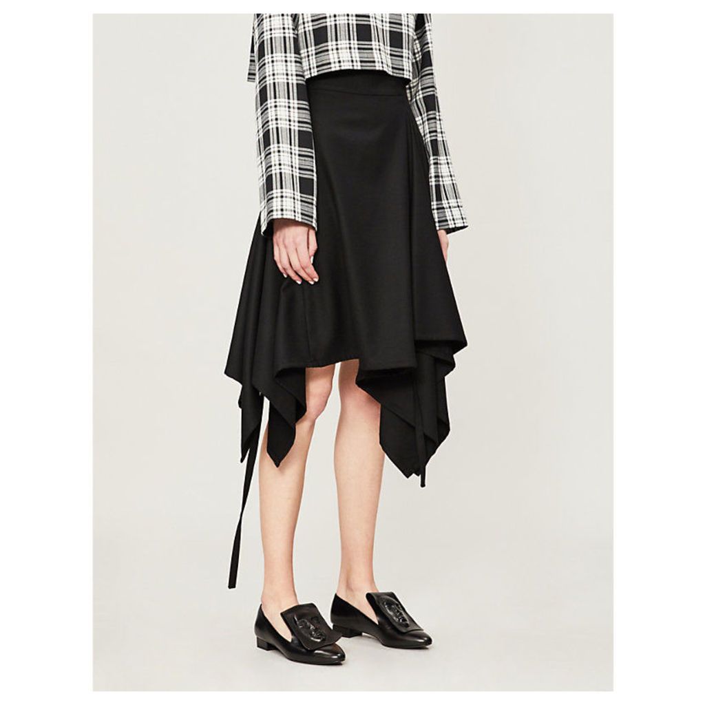 Asymmetric draped wool skirt