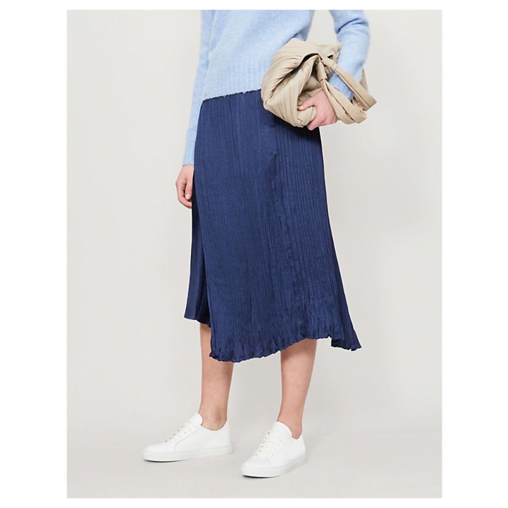 Fold-over pleated satin skirt