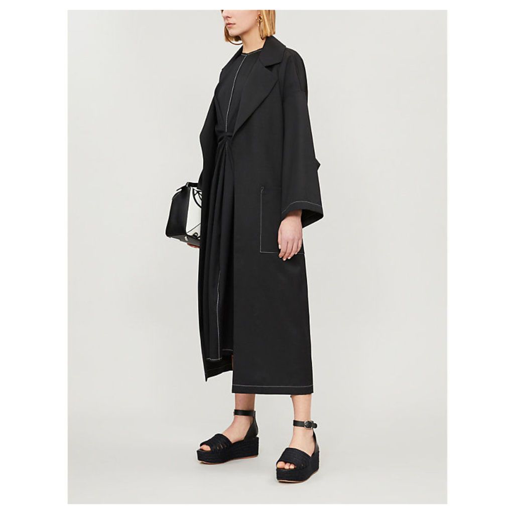 Belted oversized woven coat