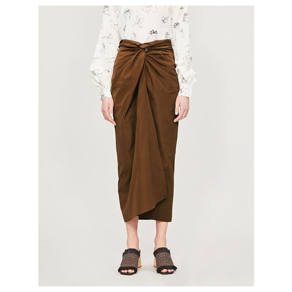 Tacito high-waist gathered cotton midi skirt
