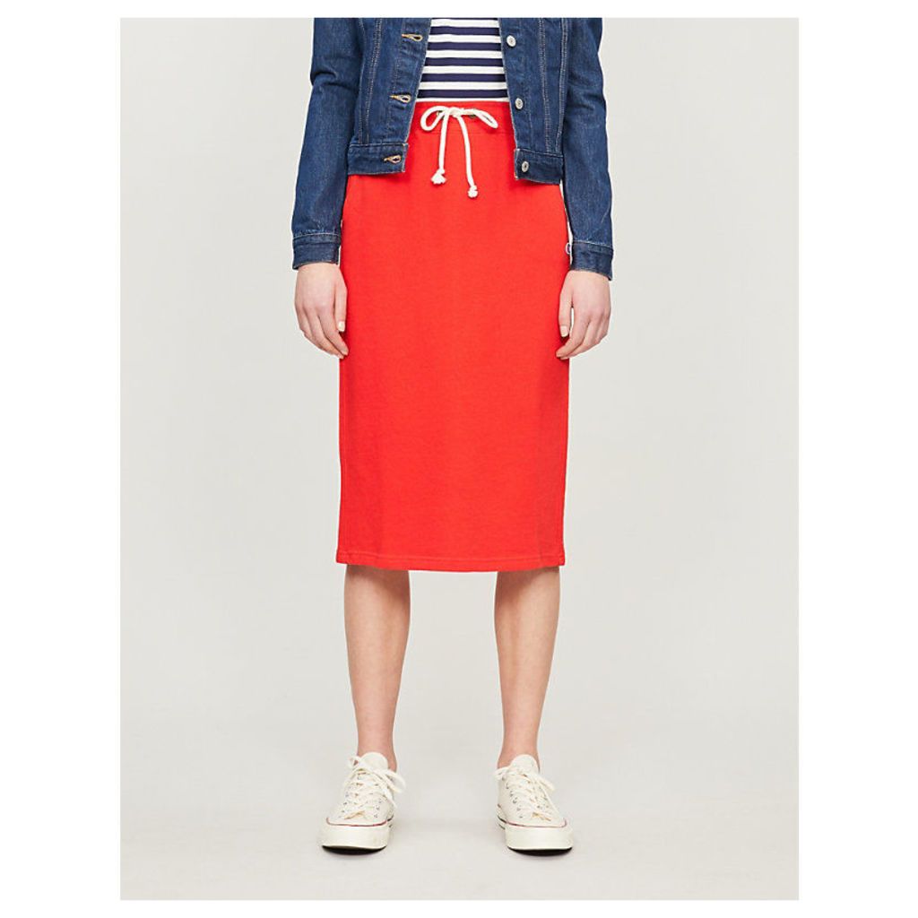 Drawstring-waist cotton-blend jersey skirt