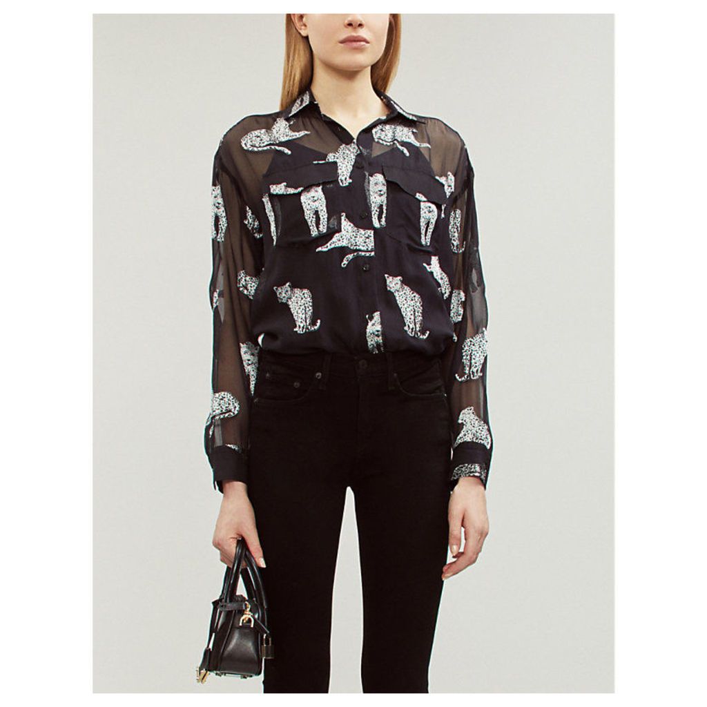 Leopard-print sheer georgette shirt