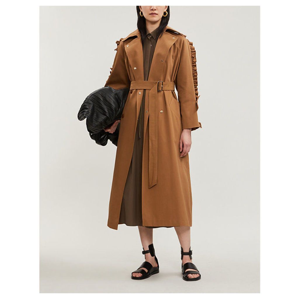 Baccara ruffled-sleeve oversized cotton trench coat