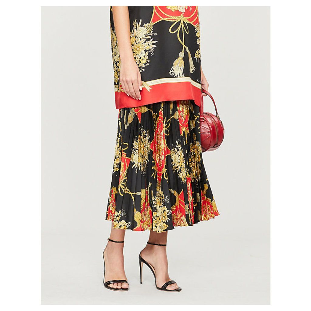 Floral-pattern silk midi skirt