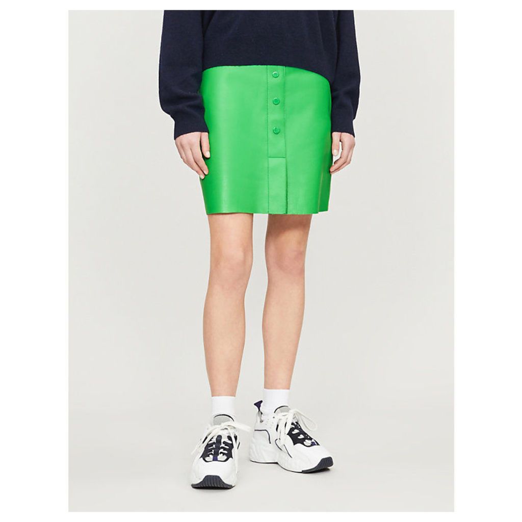 A-line buttoned leather skirt